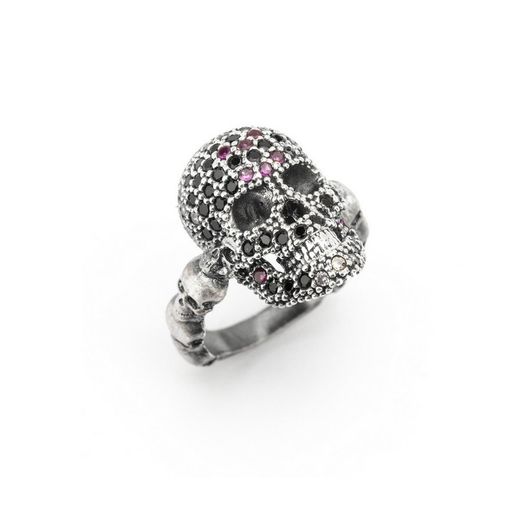 Anillo calavera plata, espinelas, circonitas SkS321