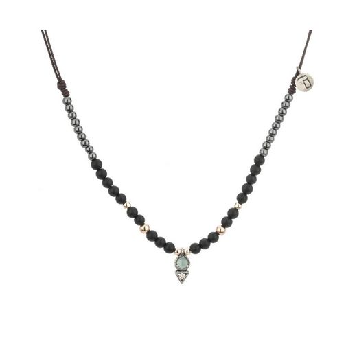 Colgante Raive macramé plata, calcedonia, circo, hematites C1056